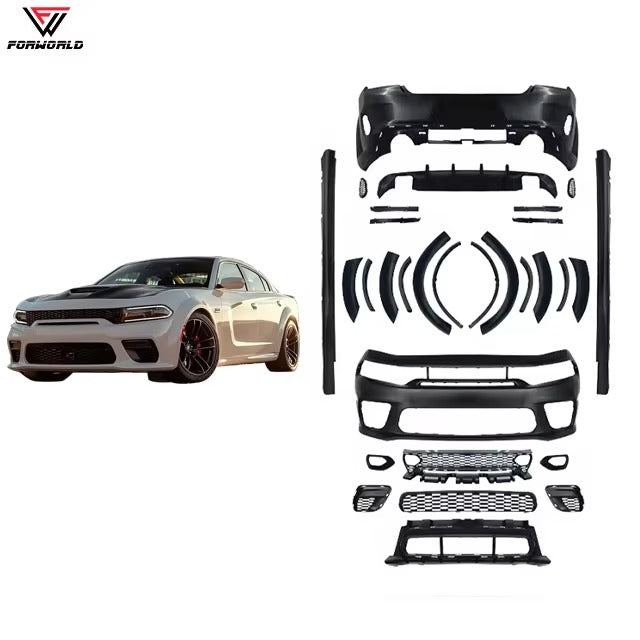 New conditions manufacturing of Dodge Charger 2015-2023 SRT full widebody kit for cars with front and rear bumper grille brows.