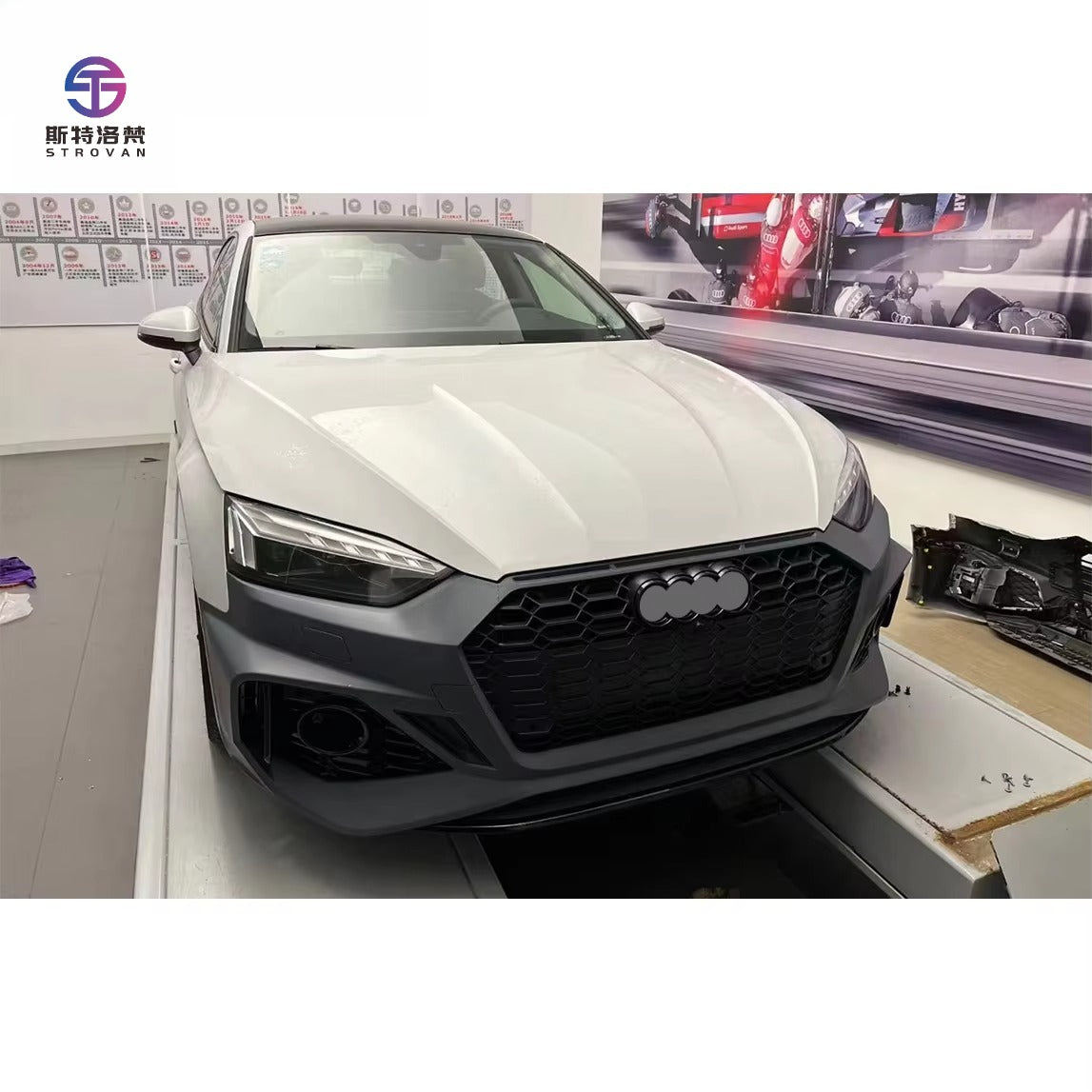 Auto Facelift Refit Body Kit for Audi A5 S5 B9.5 2021-2022 Update to Racing RS5 Honeycomb Style Front+Rear Bumper Assembly Skirt