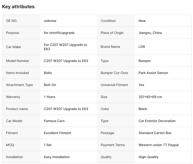 High Quality Body Kit for Mercedes Benz 2009 E Class C207 W207 Upgrade to E63 E Coupe Style Facelifts Bumpers Auto Accessories